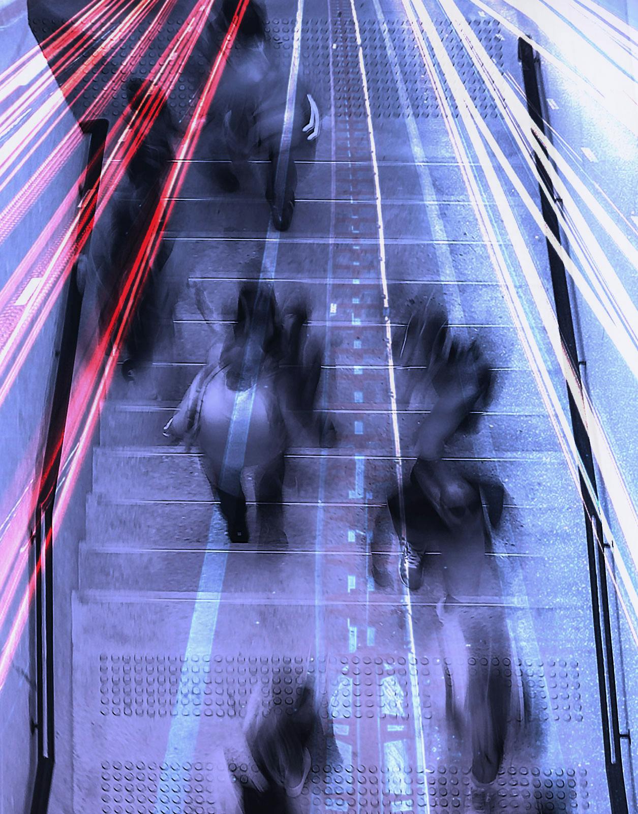 fast motion shot of people walking on a platform
