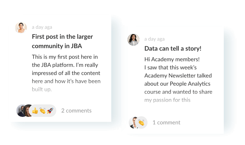 example posts/comments on the Bersin Academy platform